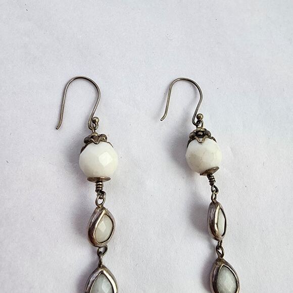 Sterling Silver Earrings Extra Long White Natural Stone Quartz Crystals Teardrop - Picture 5 of 5